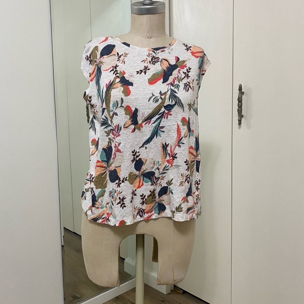 Rachel Zoe Women's White Floral Print  Short sleeve Button Back Blouse Medium